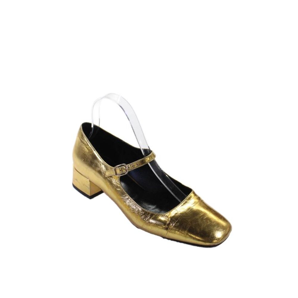 Mellow Yellow Womens Block Heel Metallic Mary Jane Pumps Gold Leather Size 38
